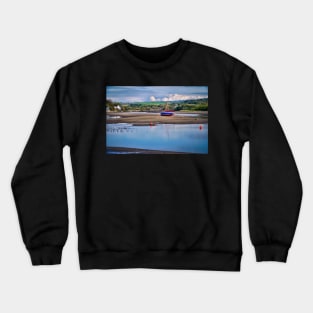 River/Beach With Boat & Landscape Scenery - Newport, Pembrokeshire Crewneck Sweatshirt